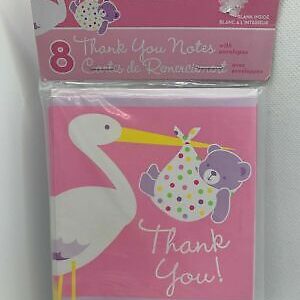 8 x Birth Thank You Cards Pink  (Greeting Card)