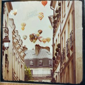 Hot Air Balloons over city Greeting Card  (Blank)