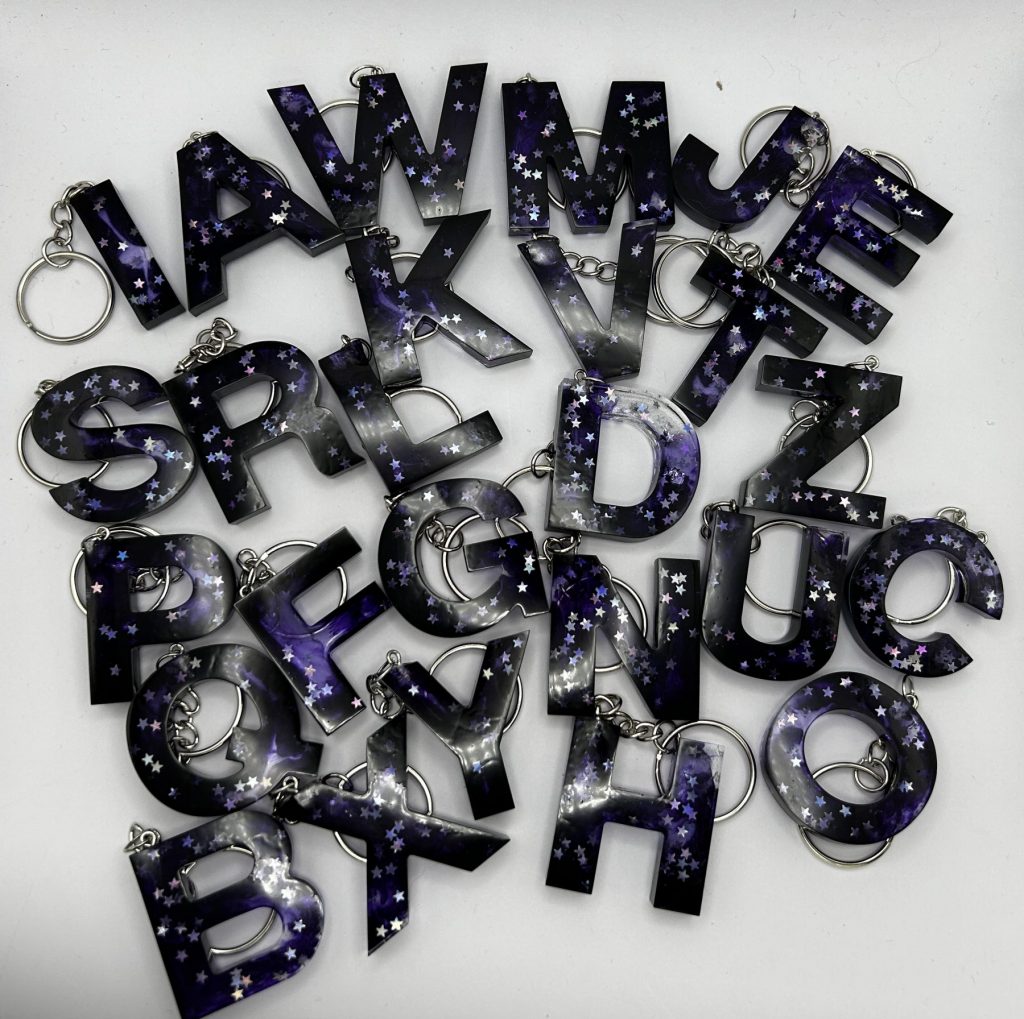 Initial Resin Keyring A-Z - 1 pc - Any Colour