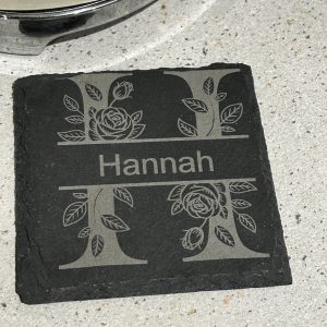 Personalised Square or Round Slate Coaster with Initial and Name 10cm